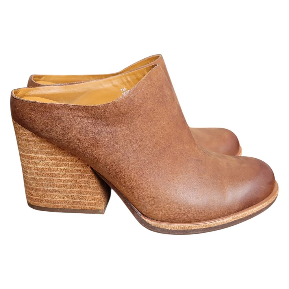 Kork-Ease Brown Leather Block Heel Mule Booties Size 7M